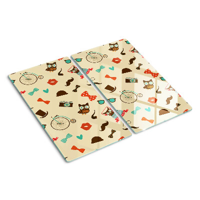 Planche à découper en verre Chatons et accessoires rétro
