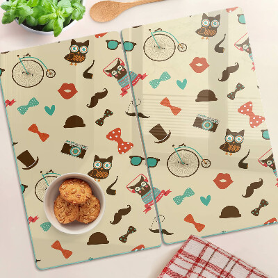 Planche à découper en verre Chatons et accessoires rétro