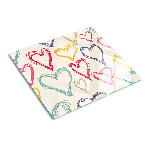 Planche à découper verre Coeur de différentes couleurs