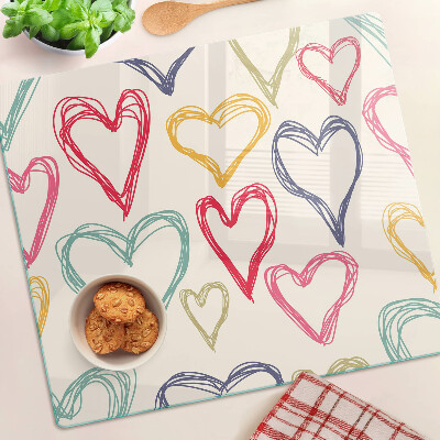 Planche à découper verre Coeur de différentes couleurs