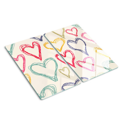 Planche à découper verre Coeur de différentes couleurs
