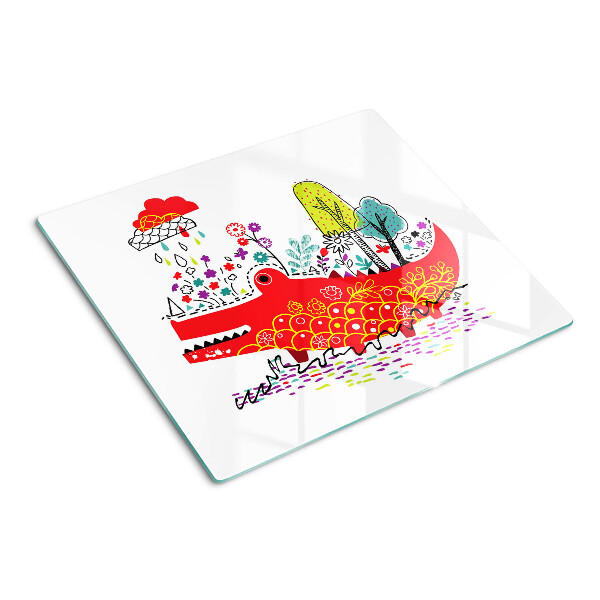 Planche à découper verre Crocodile dans un décor coloré