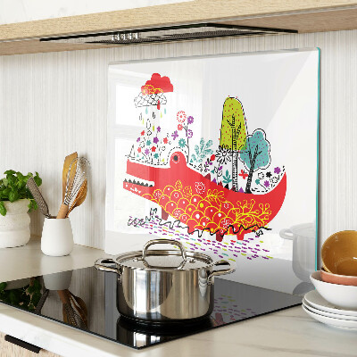 Planche à découper verre Crocodile dans un décor coloré
