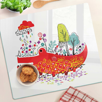 Planche à découper verre Crocodile dans un décor coloré