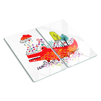 Planche à découper verre Crocodile dans un décor coloré