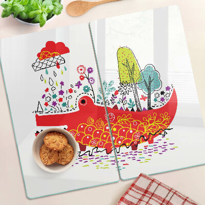 Planche à découper verre Crocodile dans un décor coloré