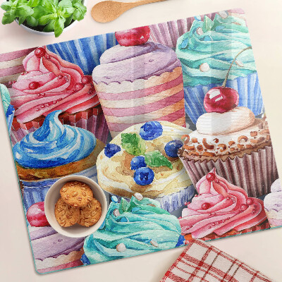 Planche à découper verre Cupcakes et pâtisseries colorées