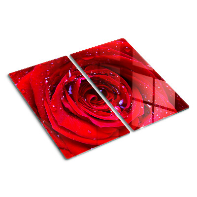 Planche à découper en verre Rose rouge avec des gouttes d'eau