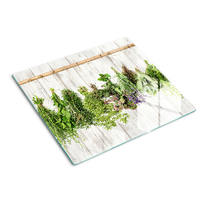 Planche à découper verre Herbes sur fond de bois