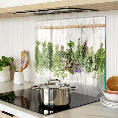 Planche à découper verre Herbes sur fond de bois