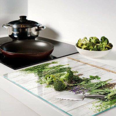 Planche à découper verre Herbes sur fond de bois