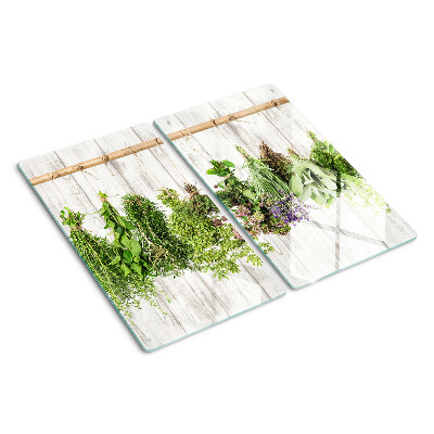 Planche à découper verre Herbes sur fond de bois
