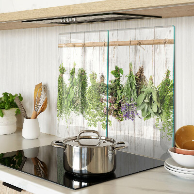Planche à découper verre Herbes sur fond de bois