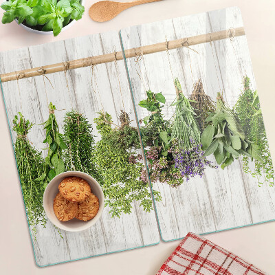 Planche à découper verre Herbes sur fond de bois