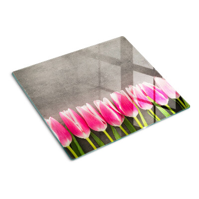 Planche à découper verre Tulipes sur fond gris