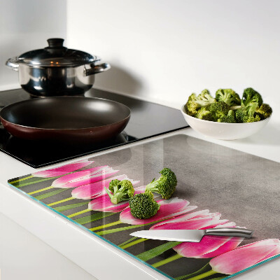 Planche à découper verre Tulipes sur fond gris