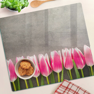 Planche à découper verre Tulipes sur fond gris