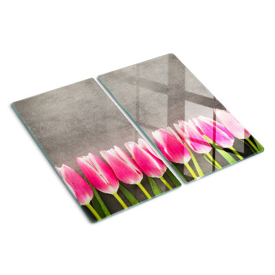 Planche à découper verre Tulipes sur fond gris
