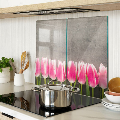 Planche à découper verre Tulipes sur fond gris