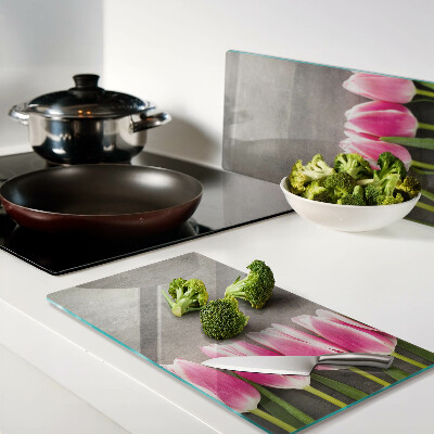 Planche à découper verre Tulipes sur fond gris