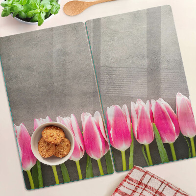 Planche à découper verre Tulipes sur fond gris