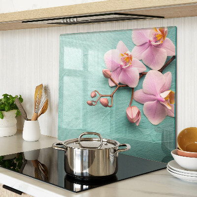 Planche à découper en verre Orchidées sur fond bleu