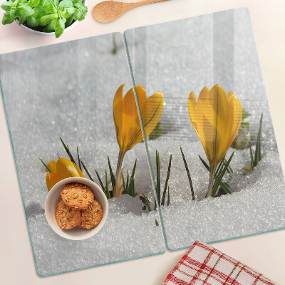 Planche à découper verre Crocus dans la neige