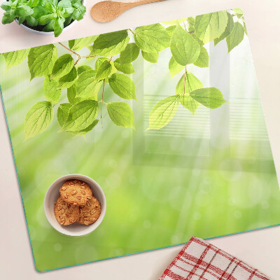 Planche à découper en verre Feuilles vertes contre la lumière