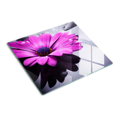 Planche à découper en verre Fleur violette avec des gouttes d'eau
