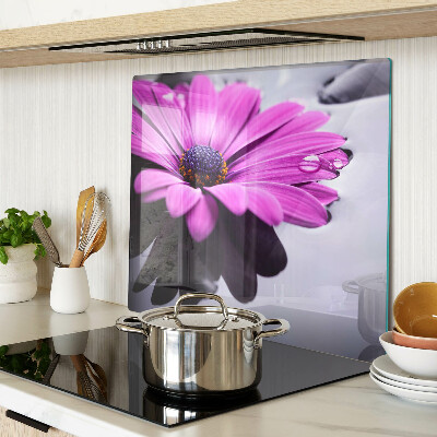 Planche à découper en verre Fleur violette avec des gouttes d'eau