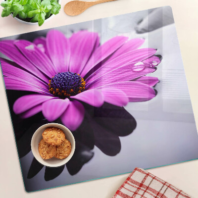 Planche à découper en verre Fleur violette avec des gouttes d'eau