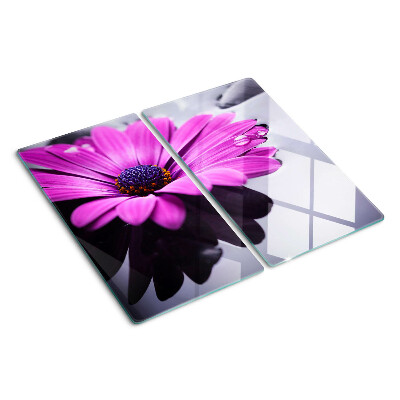 Planche à découper en verre Fleur violette avec des gouttes d'eau