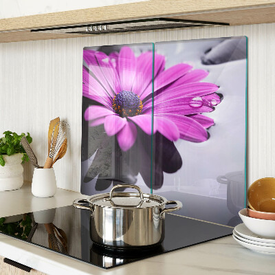Planche à découper en verre Fleur violette avec des gouttes d'eau