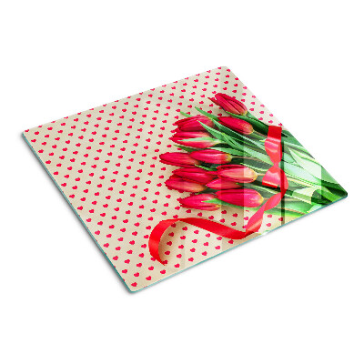 Planche à découper verre Tulipes avec coeurs et ruban