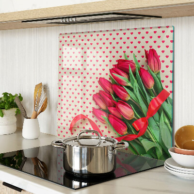 Planche à découper verre Tulipes avec coeurs et ruban