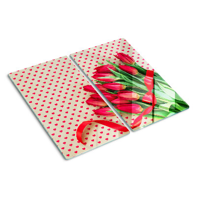 Planche à découper verre Tulipes avec coeurs et ruban
