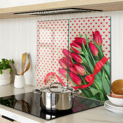 Planche à découper verre Tulipes avec coeurs et ruban