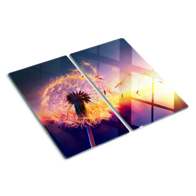 Planche à découper verre Pissenlits contre le coucher du soleil