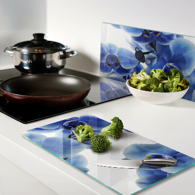 Planche à découper verre Orchidées bleues