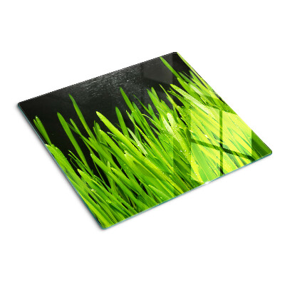 Planche à découper verre Herbe verte avec des gouttes d'eau