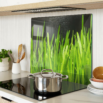 Planche à découper verre Herbe verte avec des gouttes d'eau