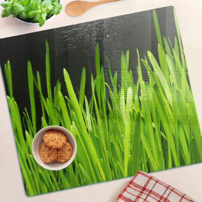 Planche à découper verre Herbe verte avec des gouttes d'eau