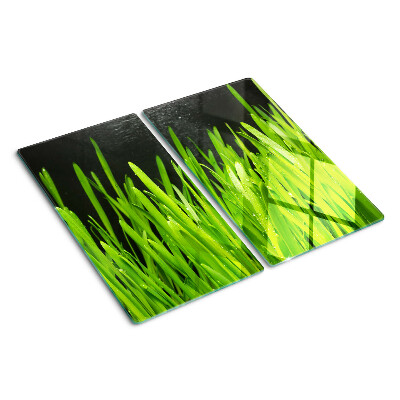 Planche à découper verre Herbe verte avec des gouttes d'eau