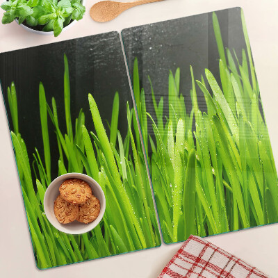 Planche à découper verre Herbe verte avec des gouttes d'eau
