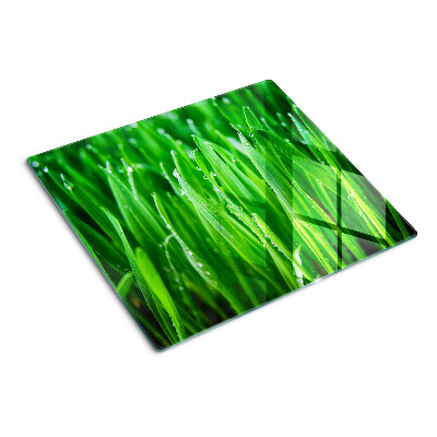 Planche à découper en verre Herbe avec des gouttes d'eau