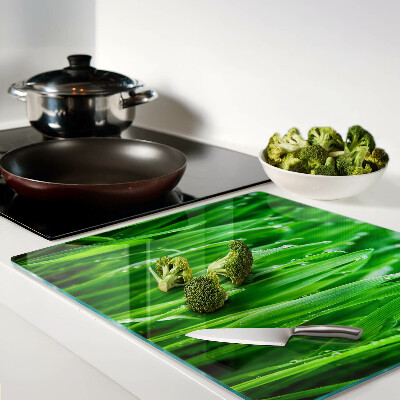 Planche à découper en verre Herbe avec des gouttes d'eau