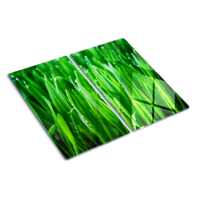 Planche à découper en verre Herbe avec des gouttes d'eau