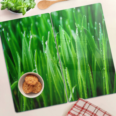 Planche à découper en verre Herbe avec des gouttes d'eau