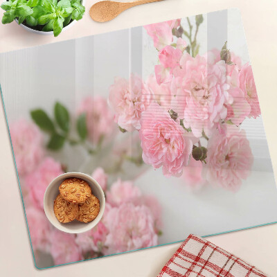 Planche à découper en verre Fleurs roses dans un vase