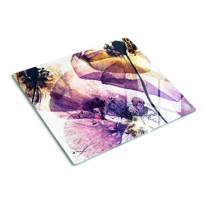 Planche à découper verre Fleurs dans les tons de violet et de jaune